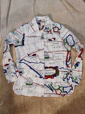 1970s Historical map & cartographic Lettering Print Polyester Shirt